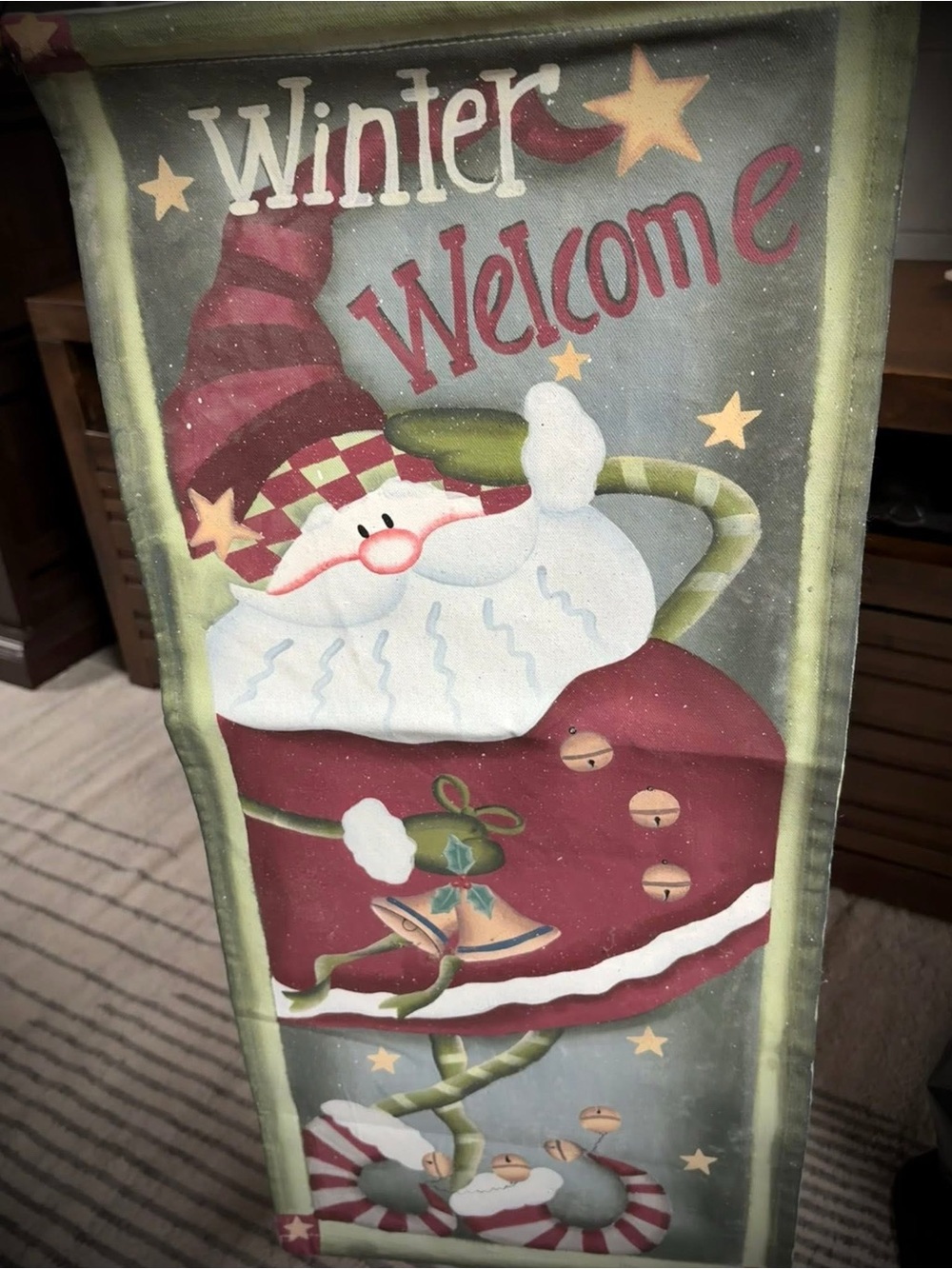 Winter Welcome Santa Holiday Banner - Red and Green